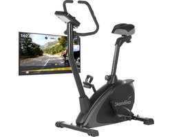 Skandika Vinneren Design Hometrainer Fiets - Hometrainers - Hometrainer fitness – Hometrainer ergometer fitnessbike met Magnetisch Remsysteem, 11 kg Vliegwielmassa, 12 Trainingsprogramma's, Tablet Houder, Bluetooth en App Controle – zwart