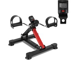 Stoelfiets - Opvouwbare Bureaufiets met Display - Fietstrainer met Instelbare Weerstand - Mini Hometrainer - Under Deskbike - Mobiliteitstrainer - Fitness - Bewegen Tijdens Je Werk - Beentrainer - Geschikt voor Armen en Benen - zwartrood