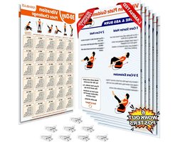 Workout Posters - Fitness Gids - Thuis Trainen - Dubbelzijdig Gelamineerd - A4 formaat - Multi