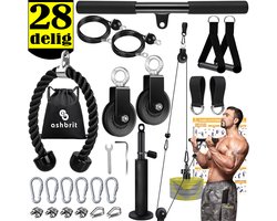 ASHBRIT® Fitness Kabelsysteem XL PRO – Dubbel Katrolsysteem (Dual Pulley) – Krachttraining & Lat Pulley – 28-delige Set