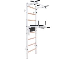 BenchK Wandrekset 222 Wit – Multifunctioneel Wandrek met Optrekstang en Dip Bars – Ruimtebesparend Fitnessrek – Thuis Gym