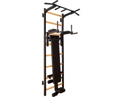 BenchK Wandrekset 223 Zwart – Multifunctioneel Fitnessrek met Optrekstang, Dip Bar en Trainingsbank – Stevig Metalen Frame en Beukenhouten Sporten