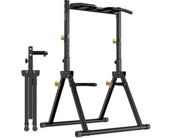DH FitLife Opvouwbare Power Tower Dip Station | Vrijstaande optrekstang tot 150 kg met dipbars en haltersteunen | Krachtstation Krachttoren | Fitnessstation