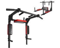 Dip & Pull Up Bar - 200kg - Fitness Station voor Thuisworkouts - Zwart/Rood