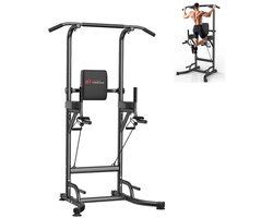 DoneMore® - power tower - pull up bar - dip station - multifunctioneel - verstelbaar in hoogte - staal - zwart - 101 x 93 x 234 cm - 20 kg