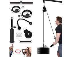 Fitness Kabelsysteem met Trekoefeningen - Lat Pulley Systeem - Oefeningen voor Onderarmen en Polsen - Armkrachttraining met Touw voor Triceps - Lat Pulley Stang voor Biceps - Katrolsysteem voor Thuisfitness