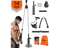 Fitness kabelsysteem – Thuis sporten met een XL kabel set – katrol – stang – triceps touw – home gym krachttraining station - lat pulley - Inclusief handleiding