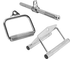 Gorilla Sports Roeigrepen set: Eenhandsgreep - Biceps stang - Roeigreep - Set van 3 - Chroom