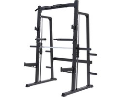 Gorilla Sports Smith Machine met Half Rack - Max. 300 kg Belastbaar - Optrekstang & Halterhouders - Voor Squats, Pull-ups & Halteroefeningen - Zwart
