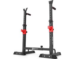 Hop-Sport Verstelbare Halterstandaard HS-1004L - Multifunctioneel Squat Rack voor Kniebuigingen, Halterhouder voor Lange Halters, Stevige en Duurzame Krachttrainingstandaard