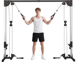 Krachtstation – Cable Crossover – Fitnessstation – Thuisgym – Trainmachine – Dubbele Kabels – Gewicht Instelbaar Tot 100 kg – Stalen Frame 245x85x207 cm – Zwart