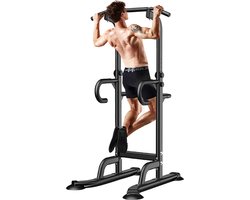Krachtstations- Pull up bar - Power Tower - Pull up and Dip station GRATIS trainingsplan - pull-uptoren -Optrekstang - multifunctioneel fitness-trainingsapparaat - voor core & bovenlichaam krachttraining thuis gym -zwart GRATIS trainingsplan