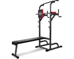 Mobiclinic Domifit - Krachtstation met trainingsbank - Opvouwbaar Power Tower - Pull Up Station - Fitnessbank - Dip Station - Halterbank - Pull Up Bar - Hometrainer - Verstelbare hoogte - Antislip - Opvouwbaar - Multifunctioneel