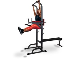 Mobiclinic Domifit - Pull Up Station met Fitnessbank - Krachtstation - 9 in 1 - Dip Station - Pull Up Bar - Home Gym - Max. capaciteit 100kg - Verstelbare hoogte - Antislip - Opvouwbaar - Rek voor halterstang - Multifunctioneel - Antislip