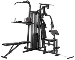 Multifunctioneel Trainingsstation - Pull Up Station - Dip Station - Power Tower - 10+ Oefeningen - Verstelbare Fitnessbank en Gewichtsstack (tot 69 kg) - Krachtstation - Thuisgym - Thuis Fitness & Krachttraining - Zwart