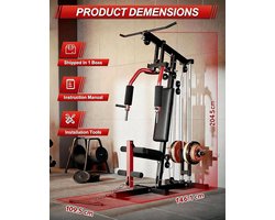 Multifunctionele thuisfitnessruimte – Fitnessapparatuur voor thuis met kabeltreksysteem – Draagvermogen van 180 kg – Alles-in-één trainingsstation voor trainingen van het hele lichaam — Chest Press, Lat Pulldown, Leg Extension