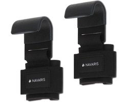 Navaris polssteunliftbanden met krachttraining haken - 2x polshaak voor fitness en gewrichtsbescherming - Professionele polsbanden met haken - Zwart