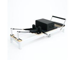 PH Fitness Opvouwbare Pilates Reformer – Premium Studio Kwaliteit met Verstelbare Veerweerstand, Houten Afwerking & Comfortabele Bekleding – Professionele Full-Body Trainingsbank voor Thuis & Studio