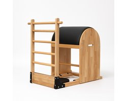 PH Fitness Pilates Ladder Barrel – Houten Ladder-Barrel Combo – Studio Kwaliteit – Spine Corrector – Core & Flexibiliteit Training – Verstelbare Oefenbank – Natuurhout + Zwart