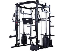 PH Fitness Power Rack met Smith Machine, Leg Press, Jammer Arms & 160KG Gewichtsstapels – All-in-One Krachtstation voor Home Gym incl. Dip Bar, Pull-Up Bar & Fitness Accessoires + Lat Pulldown Seat