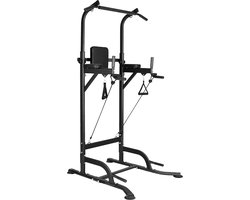 Power Tower Dip Station - Krachtstations - Verstelbare optrekstang - Spierverslappingsstation - Pullup Power Tower voor thuisgym, 150 kg MAX - Zwart