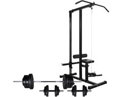 Power Tower – Fitnessstation – Krachtstation – Pull-Up Rek – Dumbbell Set – 60,5 kg Compleet – Verstelbare Beengelegenheid – Veiligheidshaken