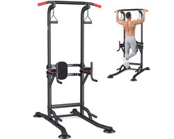 Pull up Station - Pull-up bar - Powertower - Dip station - Voor Pull-ups, Dips, Leg raises en Push-ups - Verstelbare hoogte - Tot 200 kg belastbaar - Multifunctionele thuistrainer - Krachtsstation - Optrekstang voor thuis - Zwart