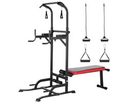Serolux® - 3 in 1 Power Tower Pro - Pull up bar - Halterbank - Fitness - Verstelbaar - Inclusief weerstandsbanden - Pull up station - Dip station - Krachttraining - Krachtstation - Hometrainer - Dipstation - Sit ups - 180 × 94 × 234 cm - Zwart
