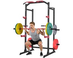 Squatrek - Power Cage / Power Rack - Verstelbare Hoogte - J-haken - Optrekstang - Dipstation - Geschikt voor Bankdrukken & Pull-ups - Voor Thuisgym