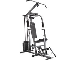 tectake® Fitness Krachtstation - Home Gym - Pull up station - Geschikt voor alle niveaus - Voor diverse spiergroepen - Krachttraining - Power Tower met bench press module - Donkergrijs/Zwart