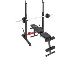 tectake® Squat Rack - In Hoogte en Breedte Verstelbaar Halterrek - Squatstandaard voor Halters en Halterschijven - Haltebank voor Fitnesstraining in de Homegym