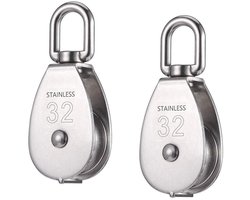TOVBMUP 32mm Pulley - 2-Pack - M32 Rope Pulley - Stainless Steel Pulley - Single Housing - Rope Pulley Roller - Indoor and Outdoor Use - 250 kg Load Capacity - Silver