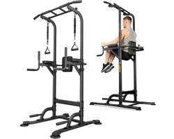 Trex Sport TX-150PR - Trainingsstation - 4-in-1 - Power Tower Dip Station - Pull up bar - Met weerstandsbande - Home Gym - Krachttrainingsapparaat Tot 150 kg - Zwart
