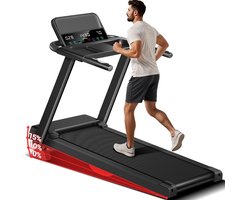 12 km/u opvouwbare loopband, elektrische loopband 2,5 pk/1800 W met hartslagmeter, app en Bluetooth-luidspreker, loopband met 12 trainingsprogramma's en hellingshoek（Zonder beeldscherm）