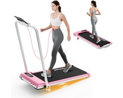 BIGZZIA 3-in-1 opvouwbare loopband met 7% helling - Inklapbaar loopband Elektrisch met armleuningen - 1-8 km/u - 2,5 pk motor - afstandsbediening - LED-scherm - 130 kg draagvermogen - Geluid<45db - Roze