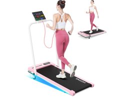 BIGZZIA 3-in-1 opvouwbare loopband met armleuningen - Inklapbaar loopband Elektrisch - 5% helling - 1-8 km/u - 2,5 pk motor - afstandsbediening - LED-scherm - 130 kg draagvermogen - Geluid<45db - Roze