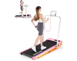 BIGZZIA 3-in-1 opvouwbare loopband met armleuningen - Inklapbaar loopband Elektrisch - 7% helling - 1-8 km/u instelbaar - Motor 2,5 pk - afstandsbediening - LCD-scherm - 130 kg draagvermogen - Treadmill Roze