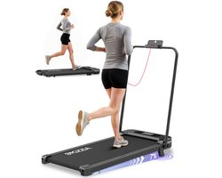 BIGZZIA 4-in-1 opvouwbare loopband met 7% helling - Inklapbaar loopband Elektrisch met armleuningen - 1-8 km/u - 2,5 pk motor - afstandsbediening - LCD-scherm - 130 kg draagvermogen - Geluid<45db - Zwart