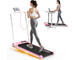 BIGZZIA Opvouwbare loopband met 7% helling - 3-IN-1 loopband Elektrisch met armleuningen - 1-8 km/u instelbaar - Motor 2,5 pk - LED-scherm - max. 130 kg - Geluid<45db - Roze
