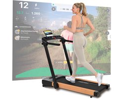 Christopeit Opvouwbare loopband - 2-in-1 tot 14 km/u - 12% helling - Bluetooth - houtlook