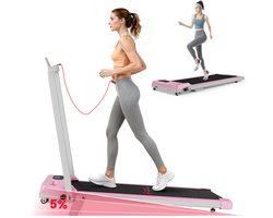 HOMEFITNESSCODE 3-in-1 opvouwbare loopband met 5% helling - Inklapbaar loopband Elektrisch met armleuningen - 1-6 km/u - 2,5 pk motor - afstandsbediening - LED-scherm - 120 kg draagvermogen - Geluid<40db - Roze