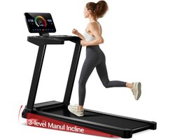 Krachtige 3,0 pk elektrische loopband met 10% helling. Snelheid van 1-12 km/u, ruim loopvlak (40x97 cm) en LED-display. Draagt tot 120 kg.