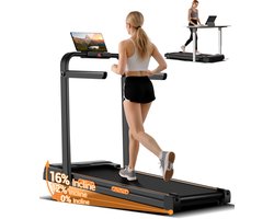 Loopband met hellingshoek van 16%, 10 km/u, stille 2,5 pk motor, compacte loopband voor thuis en op kantoor, draagvermogen tot 136 kg
