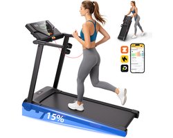 PULSE360 loopband inklapbaar met helling 15%-Snelheid 1‑14 km/u‑ 12 automatische trainingsprogramma's Wandelband‑ - LED paneel & Bluetooth ‑ Elektrisch voor thuis‑ Max belasting 135kg- Kinomap & Fitshow & Zwift