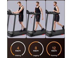 ROBORE P8 Opvouwbare loopband 12 km/u, 12 ingebouwde programma's, met hartslagsensor, dubbel dempingssysteem, draagvermogen 136 kg