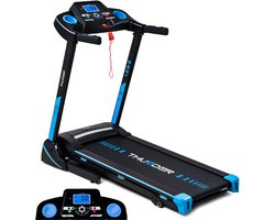 THUNDER® Loopband | ICON-BLUE | Opvouwbaar en Geavanceerd | Sneltoetsen | Veiligheidssleutel | Transportwielen | Plaats voor bidon | Compatibel met mobiele apparaten | Bluetooth | USB-poort | Trainingsprogramma’s | Hellingshoek ve |