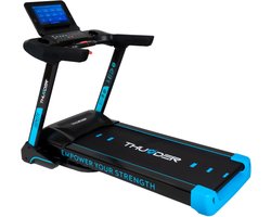 THUNDER® Loopband | IGNITE-S-TFT-BLACK-V1 | Opvouwbaar en Krachtig | 22 km/u | Multifunctioneel TFT-touchscreen | Extra Breed Loopvlak 58 cm | Bluetooth | App Compatibel | Luidsprekers | Max. 220 kg | Veiligheidssleutel | Transportwielen |