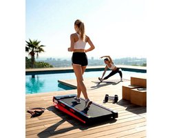 Treadmill Walking Pad met 15% Helling – 10 km/u – XL Loopband met Drievoudige Demping, Stil 2.5PK Borstelloze Motor, Compact & Onder Bureau te Gebruiken – Max 136 kg – Zwart/Rood – Altameubel