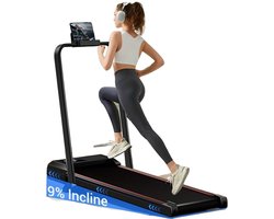 UMAY Elektrische loopband Inklapbaar - Met 9% Hellingsfunctie - Opvouwbare loopband voor thuis tot 12 km/u-met LED-display, APP, helling, afstandstandsbediening en 360° tablethouder-compact loopkussen voor thuis en op kantoor