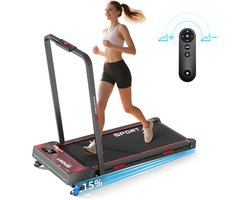Y-RAIN Loopband - 15% Elektrische hellingsverstelling- 1-12 km/u - 2 in 1 - Opvouwbare Loopband - Treadmill - Afstandsbediening - Tablet-/telefoonhouder - voor thuis & kantoor - Zwart.